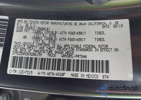 2019 Toyota Tacoma Trd Sport из США, поврежденный, VIN 3TMCZ5AN3KM286159